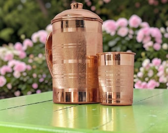 100% Pure Copper Jug, Pure Copper Water Jug, Handmade Silver Touch Copper Pitcher, Water Jug, Water Dispenser Container, Gift for Her,Mom