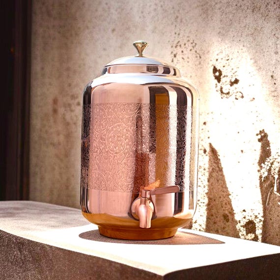 Engraved Copper Water Dispenser, Copper Pitcher, Handmade Embossed Drinkware Container, Copper Jug, Copper Water Container, Eco Friendly