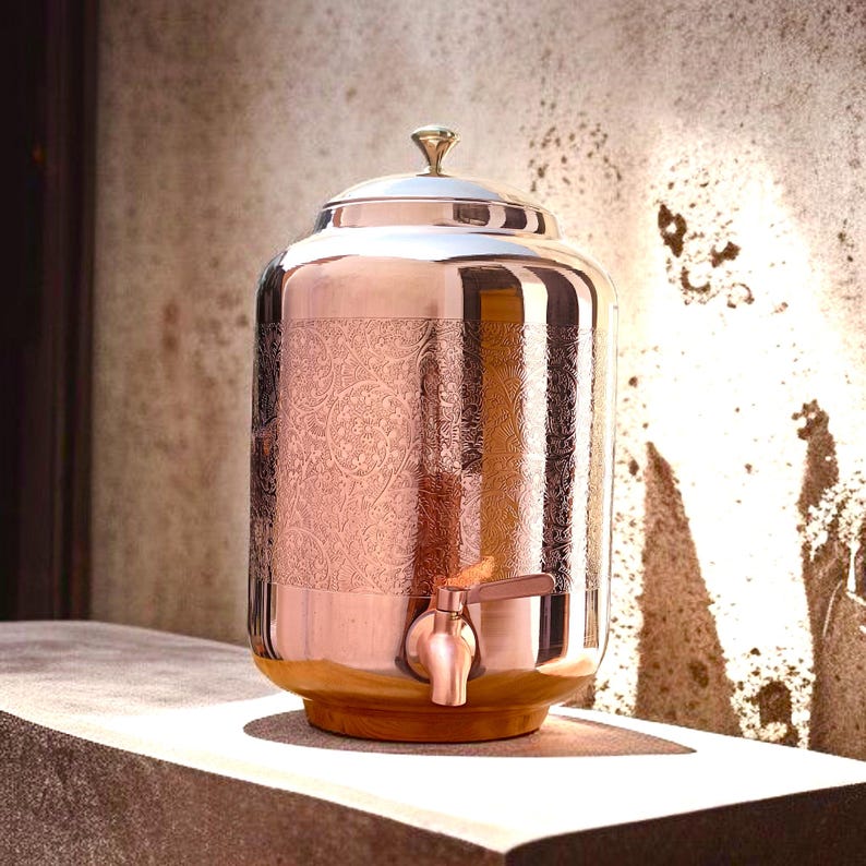 Engraved Copper Water Dispenser, Copper Pitcher, Handmade Embossed Drinkware Container, Copper Jug, Copper Water Container, Eco Friendly image 1