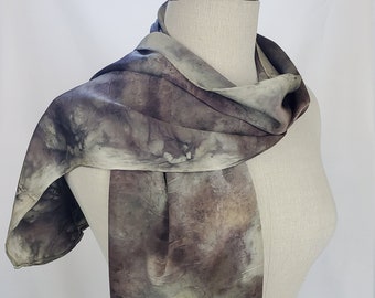 Natural Eco Printed Silk Scarf, Botanical Prints on Charmeuse Silk