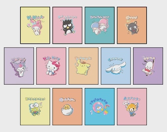 Hello Kitty and Friends Poster Set 8x10 Inches – Unframed Cute Cartoon Wall Art – Kawaii Bedroom Decor – Set of 13