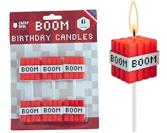 BOOM Pixel Video Game Birthday Cake Candles - Cake Toppers Party Decorations Favors Supplies Decor for Kids - 6 Pcs Wax Free Candle