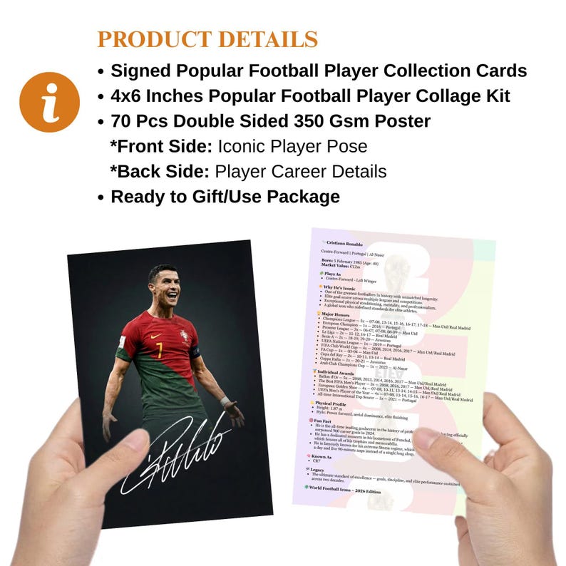 Player Cards Collection FIFA 2026 World Cup Popular Football Player Cards Set 4x6 Inches ...