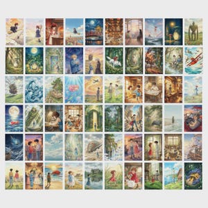 Studio Ghibli Poster Pack 4x6 Inch – Studio Ghibli Iconic Serie Scene Collage Kit – Aesthetic Manga Anime Wall Decor – 60 Pcs Poster & Print