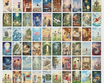 Studio Ghibli Poster Pack 4x6 Inch – Studio Ghibli Iconic Serie Scene Collage Kit – Aesthetic Manga Anime Wall Decor – 60 Pcs Poster & Print