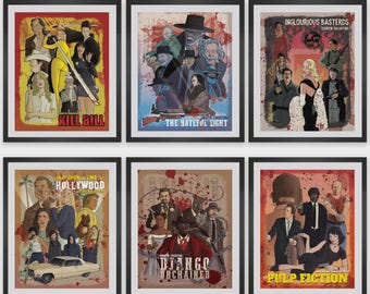 Colección de pósteres de películas de Quentin Tarantino (28x35 cm - Paquete de 6 - Sin marco) - Pulp Fiction, Kill Bill, Django, Los odiosos ocho