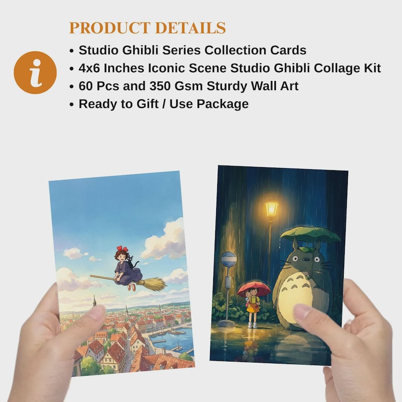Paquete de pósteres de Studio Ghibli de 10 x 15 cm – Kit de collage de escenas de la serie icónica de Studio Ghibli – Decoración de pared estética de manga y anime – 60 pósteres e impresiones imagen 2