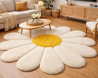 Cream Hand Tufted Daisy Rug | Large Flower Shape Area Rug for Living Room, Bedroom, Nursery, Kids Room & Reading Room | Custom Sizes