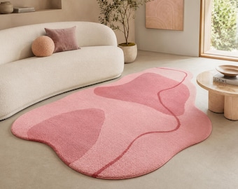 Hand Tufted Pink Organic Rug, Blush Abstract Carpet, Wavy Sculptural Design, Custom Size for Living Room Bedroom Nursery