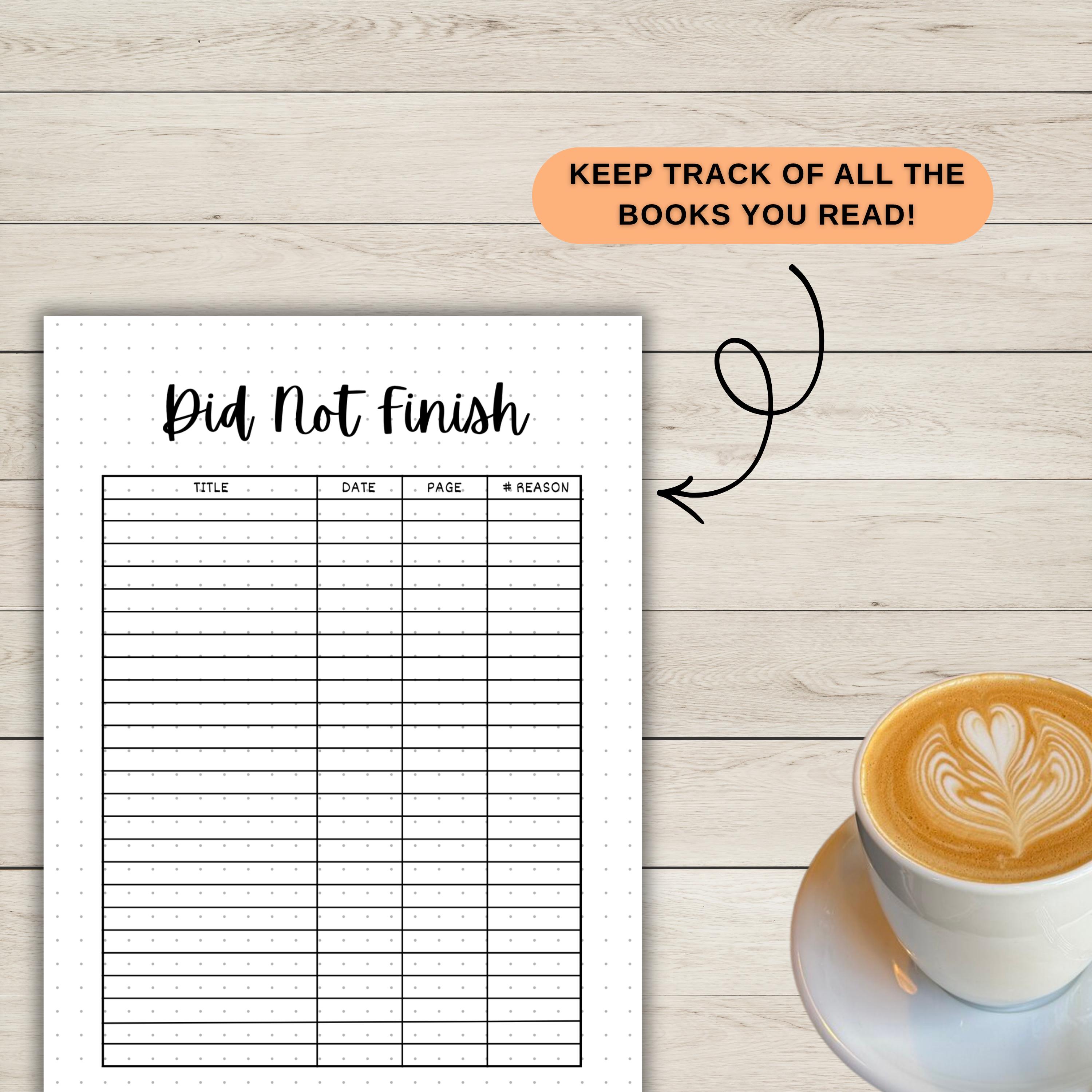 Did Not Finish Reading Tracker | Printable Journal Page | Book Journal ...
