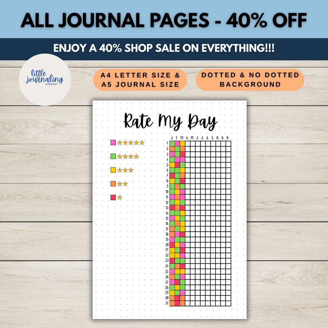 Rate My Day | Printable Journal Page | Daily Rating Tracker | Mood ...