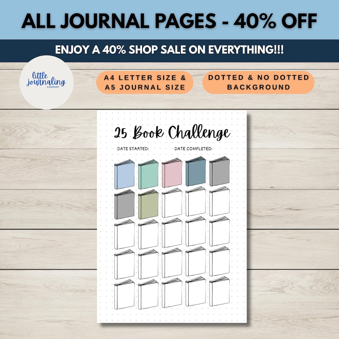 25 Book Reading Challenge | Printable Journal Page | Reading Tracker ...