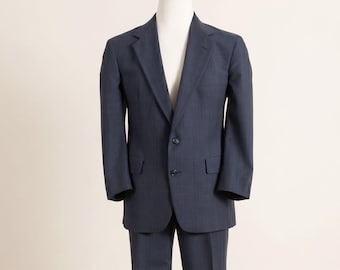 Vintage 70s Hunter Haig Pinstripe Suit | Union Made in USA | Navy Grey Wool Blend Dark Academia Old Money Ivy Style | 42R