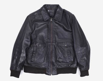 Genuine Leather A-2 Style Flight Jacket Bomber Black by Merona XL