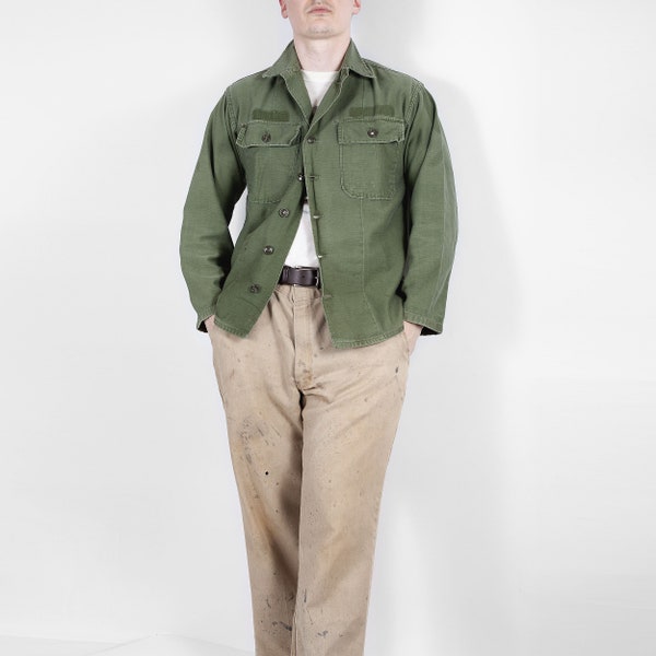 Vintage 50s 60s US Army Type I OG-107 Sateen Fatigue Shirt Small