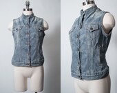 vtg Levi 39 s Denim Vest Sleeveless Denim Jacket Mandarin Collar Collarless Women 39 s S M