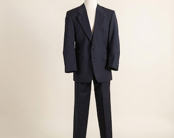Vintage 90s Hugo Boss Navy Suit Size 40R | 34x30 | Dark Academia Old Money | Super 100s Wool Pleated Trousers | Union Made in USA Mens