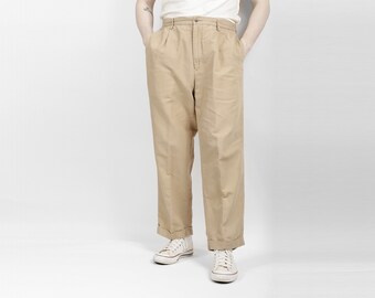 Vintage Linen Cotton Blend Pants Trousers Beige Khaki Rigger by Nautica 34x28