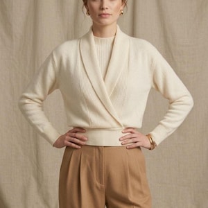 Vintage 80s French La Redoute Lambswool Angora Shawl Collar Sweater M