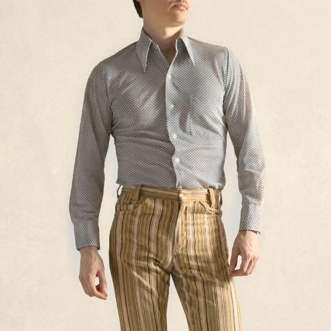 Vintage 70s Long Sleeve Pattern Button Down Pattern Shirt Tailored Fit ...