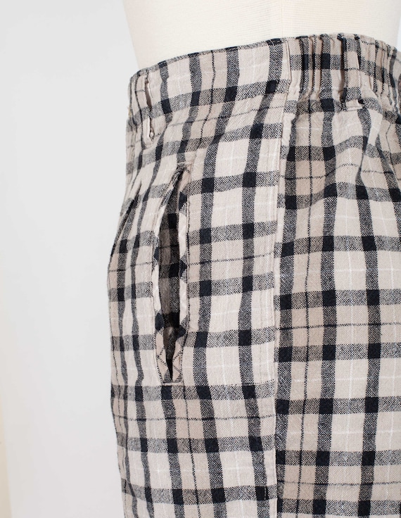 Vintage High Waist Linen Cotton Shorts Plaid Plea… - image 4