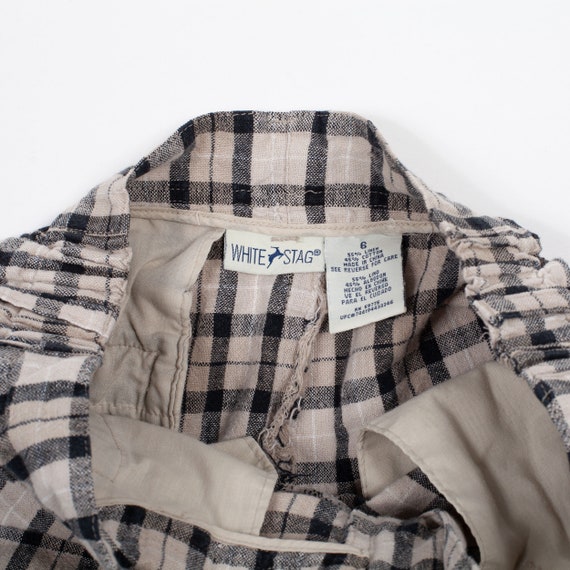 Vintage High Waist Linen Cotton Shorts Plaid Plea… - image 8