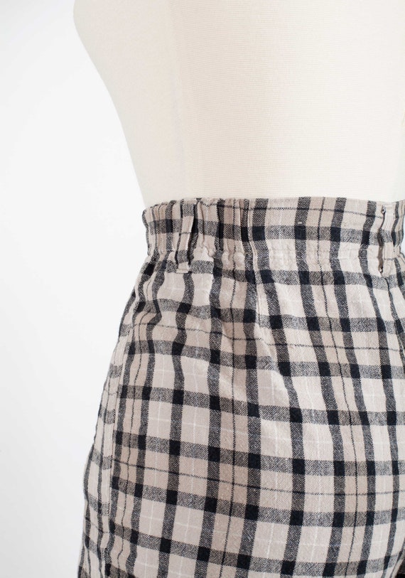 Vintage High Waist Linen Cotton Shorts Plaid Plea… - image 7