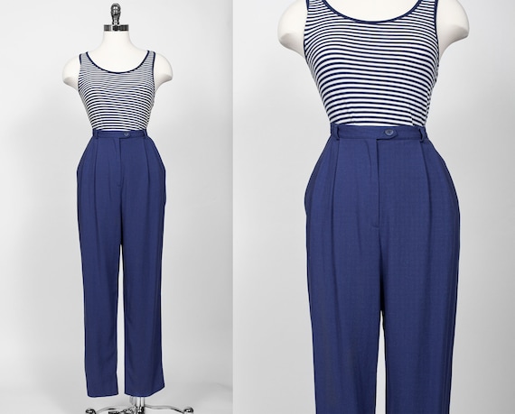 vtg High Waisted Rayon Linen Pants Trousers Pleate