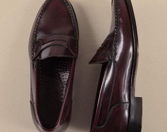 Vintage 90s G.H. Bass Andrew Penny Loafers Deadstock| Burgundy Oxblood Leather Slip On Shoes | Classic Preppy | Men's Size 8.5 M