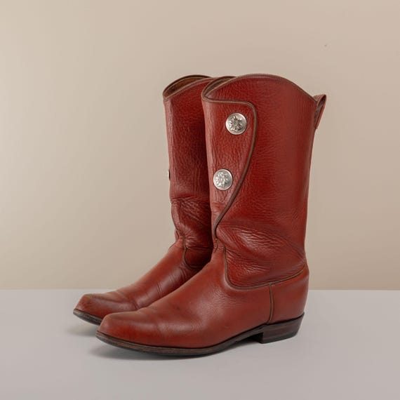 Tony Lama, Vintage 70s 80s Tony Lama Reddish Brown Leather Concho Boots Size 8M Western Boho
