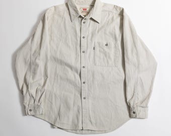 Vintage 90s Levi's Corduroy Shirt / 1997 Cream White Tab Button-Down / Mens XL / 90s Minimalist / Retro Long Sleeve Corduroy / Hong Kong