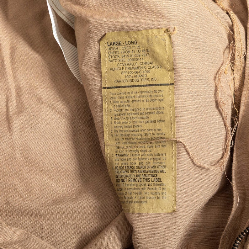Vintage Y2K Desert Tan Military Jumpsuit Military Issue | Nomex CVC Flight Suit | Gorpcore Industrial Coveralls | Utility Suit | Large Long image 4