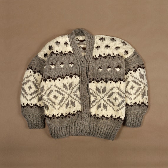 Vintage Wool Cardigan Hand Knit Chunky Nordic Fair
