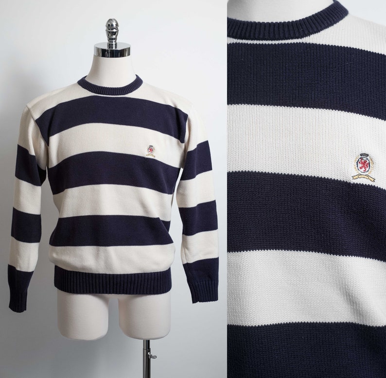 tommy hilfiger blue and white striped sweater