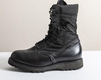 Black Military Style Combat 9.5 Boots with Vibram Lug Sole Made in USA - Leather Upper Tactical Duty