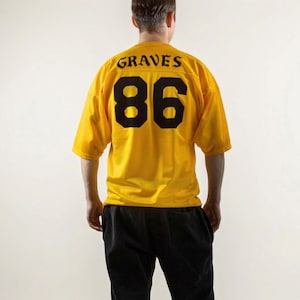 Vintage 90s Gold Mesh Football Jersey / Flocked Velour Numbers / 86 Graves / Retro Collegiate Sportswear / Size Medium