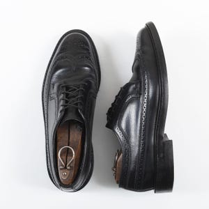 Vintage Thom McAn Black Pebbled Leather Longwing Brogues 10D | Made in USA Derby Wingtips | Dark Academia Old Money Ivy League Aesthetic