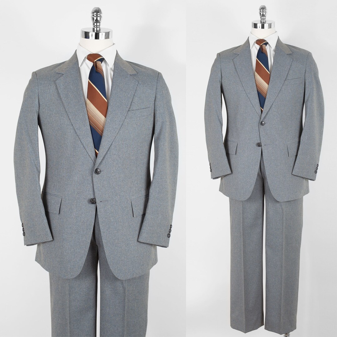 Vintage 60s Sears Polyester Suit 40R Pale Blue Gray Etsy