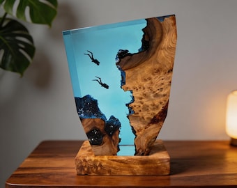 Ocean Taucher Harz Lampe, Epoxy Holz LED Nachtlicht, Unterwasser Schreibtisch Dekor