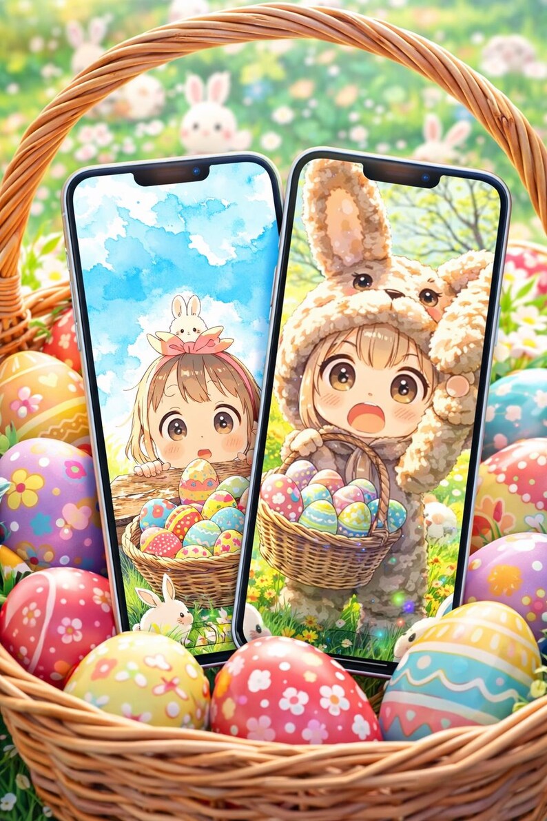 Easter Bunny iPad Wallpaper Pack • Kawaii Spring Tablet Backgrounds