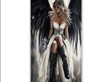 Dark Angel Wall Art, Gothic Fantasy Woman, Ethereal Celestial Decor Print