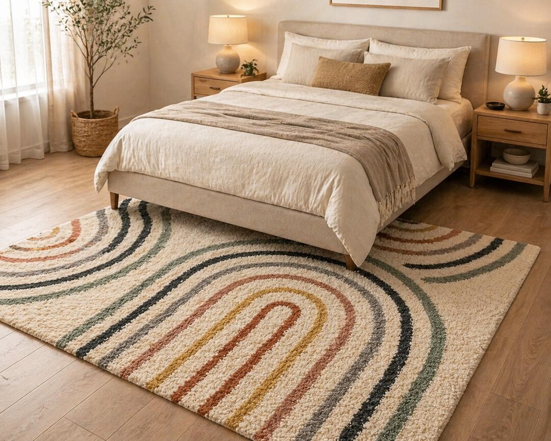 Rainbow Arch Rug, Hand Tufted Area Rug, Modern Neutral Nursery Rug ...