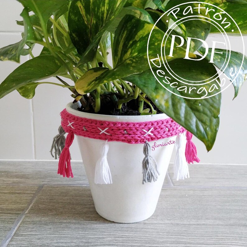 Gloriarte Crochet Flower Pot Ribbon with Tassels image 1