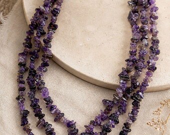 Amethyst Chip Necklace Multi Strand Purple Gemstone Boho Y2K Statement