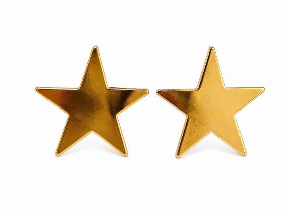 Vintage Gold Tone Star Stud Earrings Celestial Western Minimalist Statement