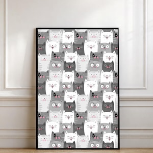 Poster con motivo di gatto grigio, decorazione murale minimalista per la cameretta dei bambini (download digitale)
