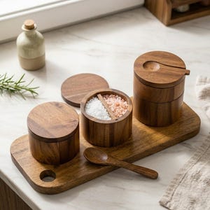 Handmade Wooden Salt Cellar, Rustic Kitchen Storage Box, Natural Wood Spice Container, Minimalist Table Decor, Handcrafted Salt Pig