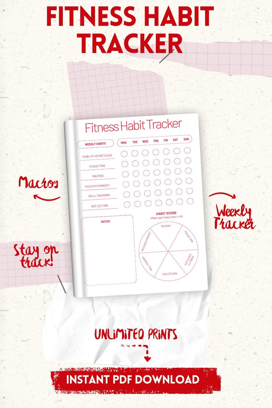 Weekly Fitness Habit Tracker | Printable PDF Planner (40 Pages) - Etsy