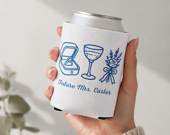 Future Mrs Can Cooler, Bachelorette Can Cooler, Bride To Be Gift, Personalized Bride Drink Holder, Bridal Shower Gift,Engagement Party Favor