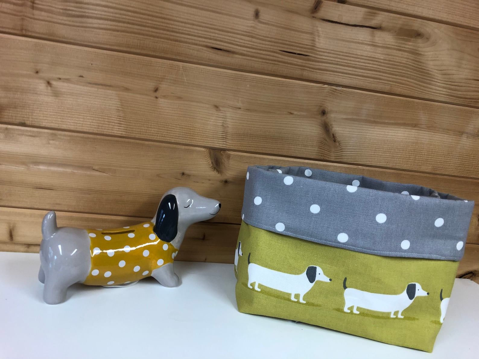 Fabric Basket Ochre Dachshund Fabric Storage Basket Doxie Etsy UK